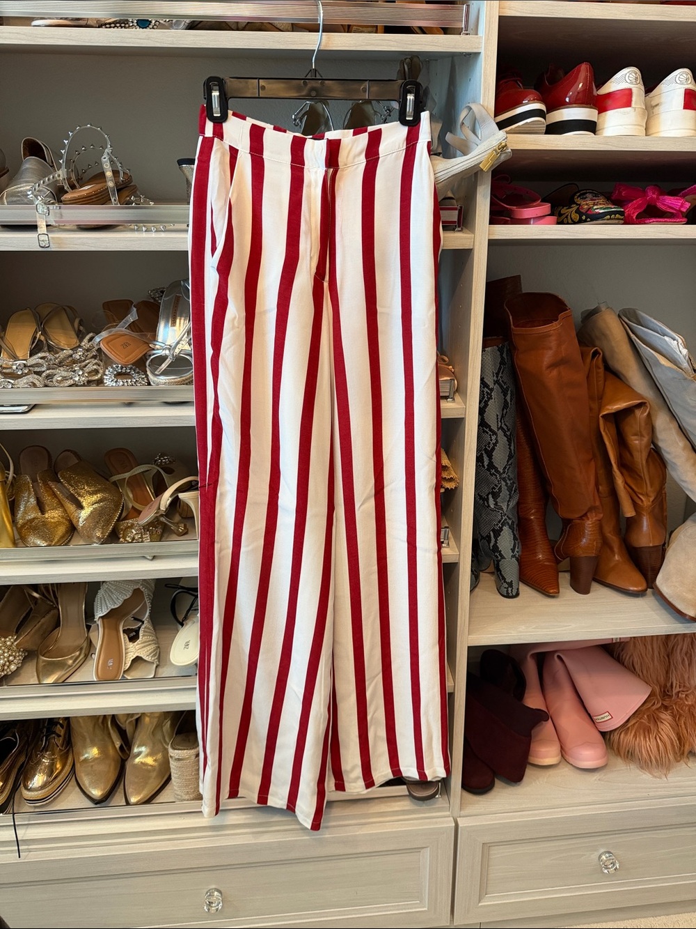 House of Harlow 1960 Red & White Vertical-Stripe Wide Leg Pants